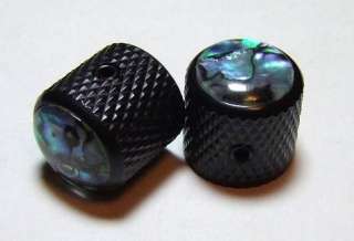 Guitar Parts METAL DOME KNOBS Knurled Barrel ABALONE TOP   Set of 2 