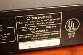 Pioneer F 551 AM/FM Digital Synthesizer Radio Tuner AM/FM  
