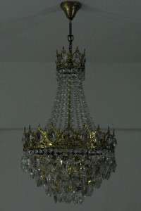 CRYSTAL VINTAGE CHANDELIER CAST BRASS ANTIQUE FRENCH STYLE LIGHTING 