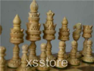   CARVING CHESSMEN LOTUS CHESS SET HAND CARVED ANTIQUE GIFT SALE  