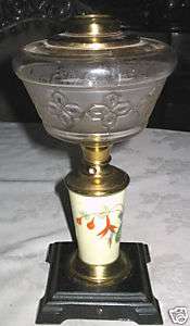ANTIQUE VICTORIAN GARDEN FLOWER PORCELAIN CAST IRON TABLE OIL GLASS 