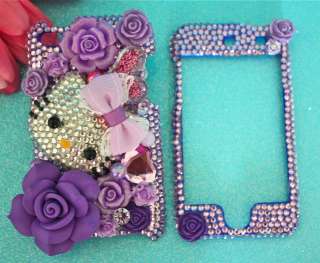   IPOD TOUCH 4G 4TH & 5TH GEN PURPLE CRYSTAL BLING APPLE 3D DECO CASE