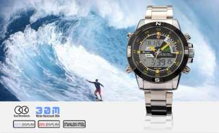 SHARK Mens Digital Chronograph Alarm LCD Display Stainless Sport Wrist 
