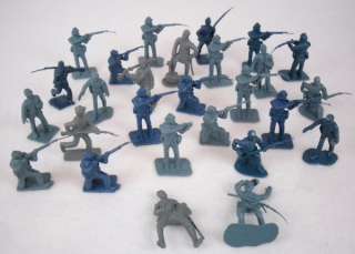   27 Vintage Blue Gray & Green Plastic Civil War Army Men Toy Soldiers