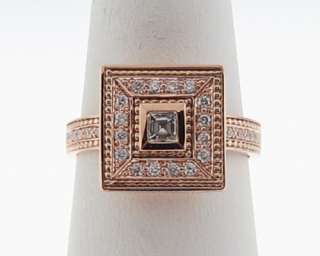   Diamonds Asscher Cut Solid 18k Rose Gold Designer Ring Size 7  