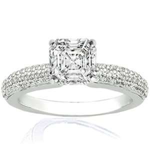 60 Ct Asscher Cut Diamond Engagement Ring Pave Set CUTVERY GOOD 14K 