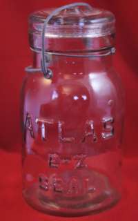 Antique 1 QUART ATLAS E Z SEAL BAIL WIRE TOP Clear Glass JAR 8D 
