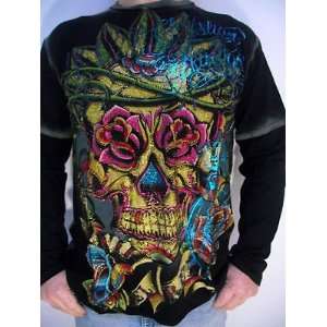   ED HARDY MENS PLAT DOUBLE SLEEVED AZTEC WARRIOR SHIRT Size (Mens) L