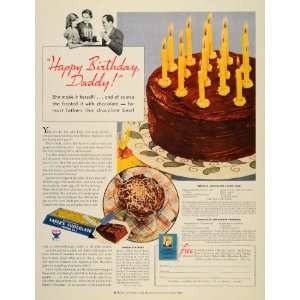 1934 Ad Bakers Chocolate Food Birthday Cake Dessert   Original Print 