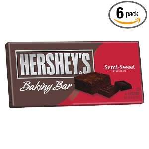 Hersheys Baking Bar, Semi Sweet Chocolate, 4 Ounce Bars (Pack of 6)