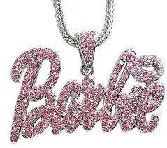 Nicki Minaj 3 Famous Iced Out Necklace Barbie Silver/Pink  