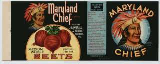 MARYLAND CHIEF Vintage Beets Can Label Baltimore MD  