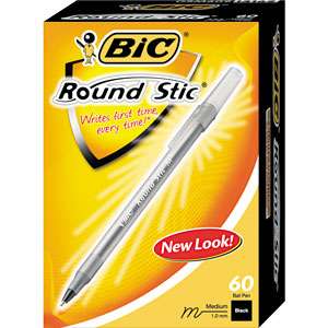 BIC Black Ink Medium 60 Round Stic Pens Free Ship  