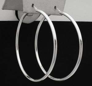 75 2mm Large Plain Hoop Earrings Real 925 Sterling Silver  