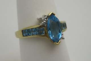 10k YG Marquise & Square Cut Blue Topaz & Diamond Ring  