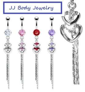 Double Heart Navel Belly Ring Chain Dangle  