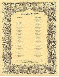 Book of Shadows pages 2012 Lunar Calendar Full Moon Predict the next 