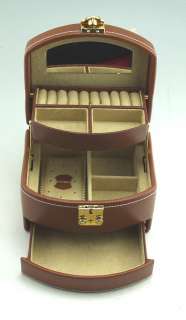 New In Box Champ Friedrich Lederwaren Brown Leather 3 Tier Jewelry Box 