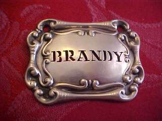 BRANDY Silver Plate Wine Decanter Label Bottle Tag  
