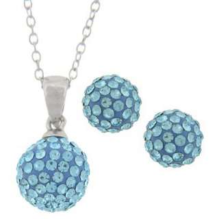 Sterling Silver Blue Crystal Ball Pendant And Earring Set.Opens in a 