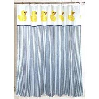 Rubber Ducky Navy Blue Stripes Shower Curtain