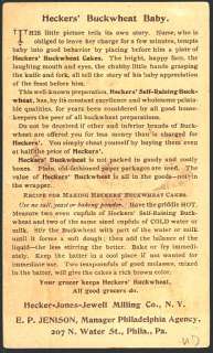   Card Advertising 1893 Heckers Buckwheat Baby Food Highchair  