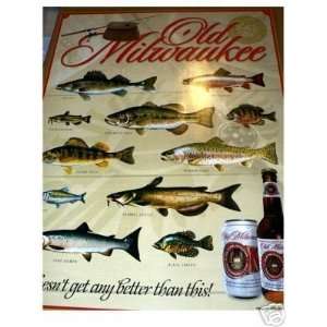  OLD MILWAUKEE BEER FISHING FISH POSTER SIGN LURE REEL 