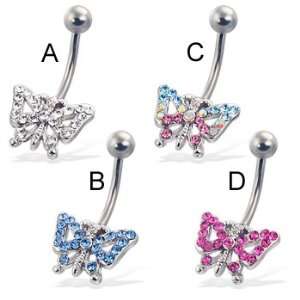  Belly button ring with jeweled butterfly, clear   A 