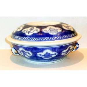  Vintage Japanese Blue and White Covered Casserole Bowl 