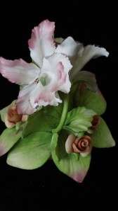Capodimonte Sculptured Porcelain Flower Orchid w/ Roses  