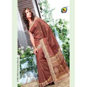  Bollywood Style Brown Color Party Wear Cotton Saree /Sari 