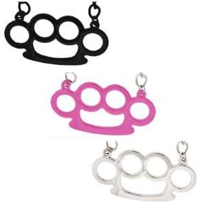  Big Silver Brass Knuckles Necklace with Silver Chain 