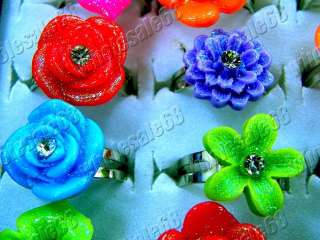 Wholesale 100pcs children resin&rhinestone flower rings  