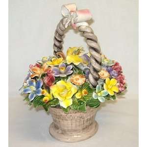  10 Capodimonte Flower Basket with Handle and Bow Kitchen 