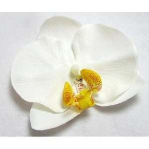 NEW White and Yellow Phalaenopsis Orchid Hair Flower Clip with Crystal 