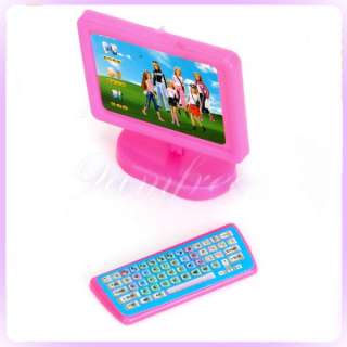 Computer monitor +Stand +keyboard Set for Barbie doll Dollhouse 