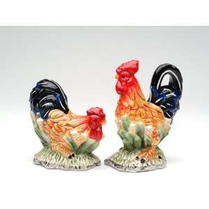   Porcelain Rooster Salt and Pepper Shaker Set Figurine