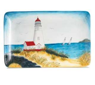 LARGE LIGHTHOUSE PLATTER Hand Painted Ceramic Rectangle  