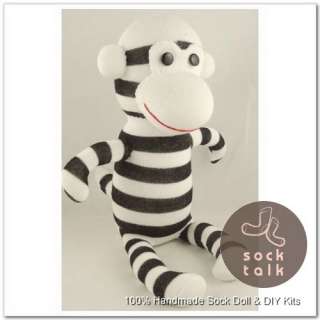   Handmade Black White Striped Sock Monkey Stuffed Animals Doll Baby Toy