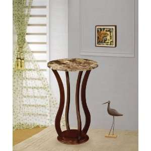  Cherry Finish Wood Plant Stand With Faux Marble Round Top 