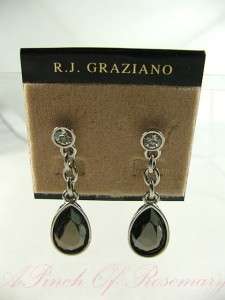 Graziano Crystal Silver Hematite Drop Earrings NWT  