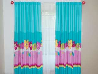 NEW Girls Teens Flowers Aqua Curtains Drapes Set 4pc  