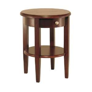 Winsome Wood Round End Table with Drawer and Shelf, Antique Walnut 
