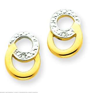 14K Two Tone Gold Diamond Dbl Circle Earrings Jewelry  