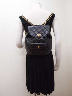 VINTAGE CHANEL LAMB SKIN QUILTED BACKPACK DRAWSTRING CHAIN STRAP GOLD 
