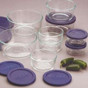   Food Containers 18 Piece Set Clear Glass Dishes Blue Lid   