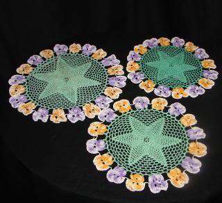 Hand Crochet Lace Doilies~Table Mats~Pretty Pansies  
