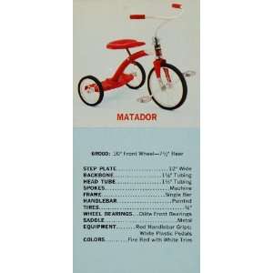 1961 Ad Matador Tricycle Red Trike Evans Model 6R000 