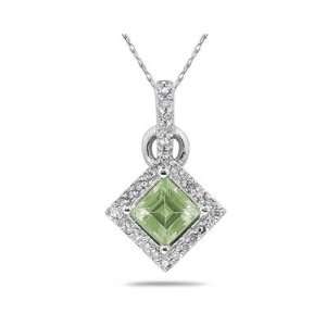   Cut Green Amethyst & Diamond Pendant in 14K White Gold SZUL Jewelry