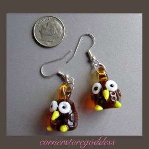 Cornerstoregoddess Lampwork Molly Owl Earrings SRAJD  